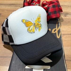Butterfly and Floral Women's Hat - Black and White, yellow or green